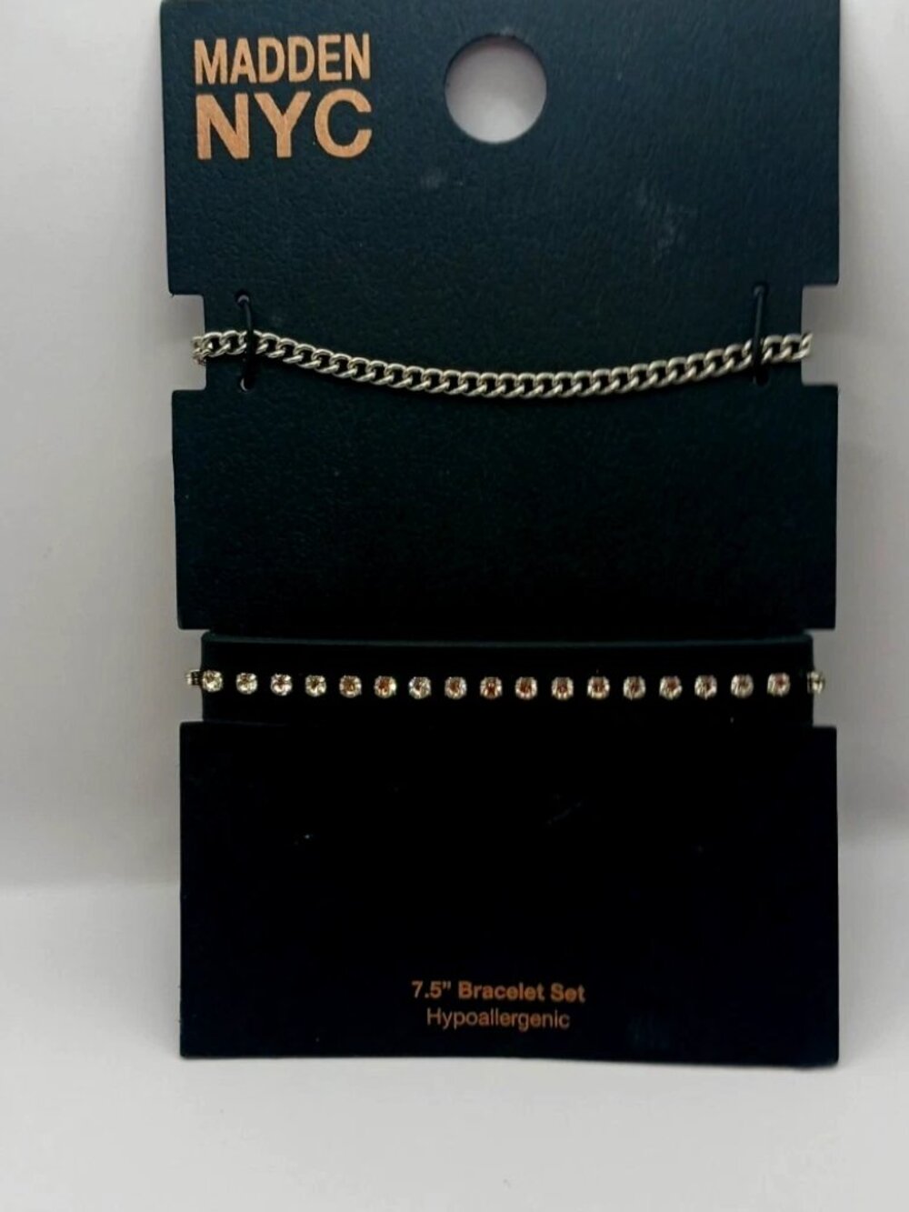Madden NYC 2-Piece Bracelet Set Faux Leather, Crystal  + Chain New With Tags